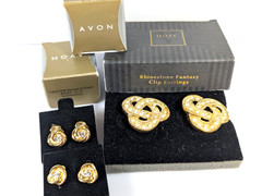 Vtg New Avon Rhinestone Fantasy Center Rhinestone Knot CLIP Earrings Lot 1990s
