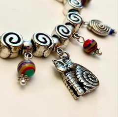 Hand Crafted Bracelet W/Genuine Laurel Burch Cat Charm~ Add a Bead/Adjustable
