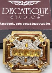McClelland Barclay Large Citrine & Clear Rhinestone Art Deco Brooch