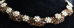Trifari Rhinestone Amber AB Gold Tone Mid Century Necklace/Clip Earring Set *WOW