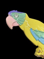 Vintage Parrot Brooch Colorful Plastic Bird Pin Pink Yellow Green Statement