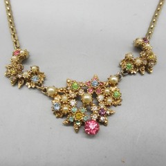 Vintage Rhinestone Necklace Pastel Fruit Salad Dainty Choker Collar 15 Inch