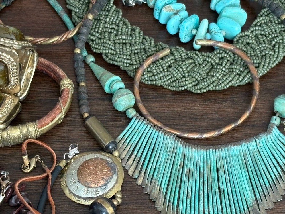 COLLECTOR ESTATE lot Hippie &Modernist Jewelry Boho Amethyst Bib Collar Necklace