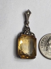 Vintage Art Deco 935 Sterling Silver Citrine Marcasite Pendant