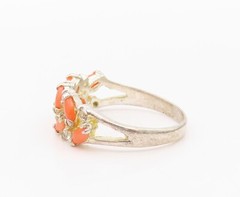 925 Sterling Silver Vintage Ring Marquise Shape Orange Gemstones Sz 6 RG32077