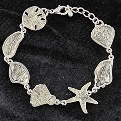 Vtg Nautical Jewelry Lot of 3 Shell Bracelet 2 Tone Lighthouse Dolphin Brooch