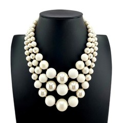 Vintage MCM 1950s 1960s Japan Layered Triple Strand Beads Gold Tone 16″ Necklace