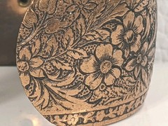 Copper Cuff Bracelet Floral Embossed Quartz Accents 1940s Vintage NOTE