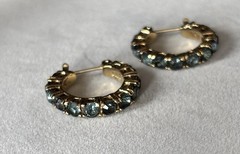 Vintage Gold Tone Teal Blue Huggies Hoop Earrings For Pierced Ears