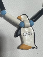 Stunning Flying Colors Hand Painted Ceramic Penguin Pendant necklace vintage