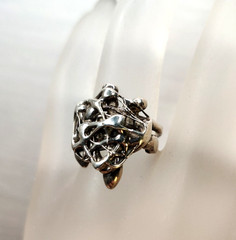 Vintage Artisan Brutalist Abstract Silvertone Ring Size 8 Mid Century Modernist