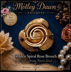 Vintage 60s Golden Pinwheel Rose Spiral w/ Faux Round Pearl Center