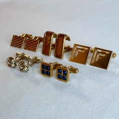 5 Pair SWANK Mid-century Vintage 1950s Cufflinks, Leather, Blue Glass, Love Knot