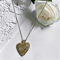 Vermeil 925 Sterling Silver Diamond Cut Open Design Puffy Heart Pendant Necklace