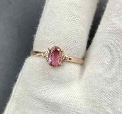 Oval Cut Pink Tourmaline Ring 14K Rose Gold Diamond Ring Gemstone Stacking Ring⭐