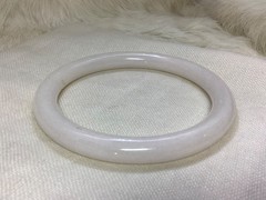 Natural White Jade Bangle Bracelet Translucent Milky 7.5” Inner Dia ~10mm Thick