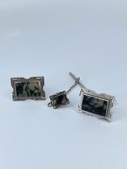 Swank Cufflink and Tie Tack set Jadeite rectangle silver tone 3/4″