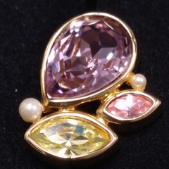 Swarovski Swan Gold Tone Lavender Yellow Pink Crystal Earrings Clip-On