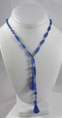 Antique Czechoslovakia Art Glass Royal Blue Glass Beads & Brass Lariat Necklace