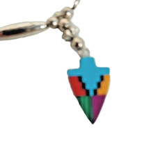 Vintage Southwestern Style Faux Colorful Arrowhead & Silver Tone Beaded Necklace