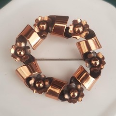 Renoir Copper Colored Twisted Ribbon & Flower Garland Brooch Pin Vintage Signed