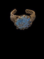Vintage Bronze Adjustable Ring With Turquoise Stone & Ornate Scrollwork Design