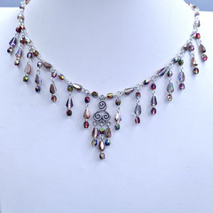 Necklace 18” Multicolor Glass Czech Old Beads Art Deco Style Women`s Jewelry