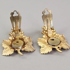 Vintage Artisan Pendant Clip Earrings Set Seed Pearl Grapes AB Repurposed