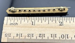 Antique Rhinestone Bar Brooch Gold Tone White Stones 2 5/16″ LONG PIN Prong Set
