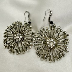ZOE & SYD Silver Tone Starburst Dangle Earrings Statement Clear Rhinestones VNTG