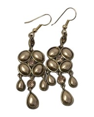 Topaz Faux Pearl Cabochon & Rhinestone Dangle Drop Earrings Vintage 2.5 Inches