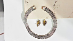 VTG Signed HOBE Silver Mesh NECKLACE & CLIP EARRING Set 1940s ORNATE Demi-Parure