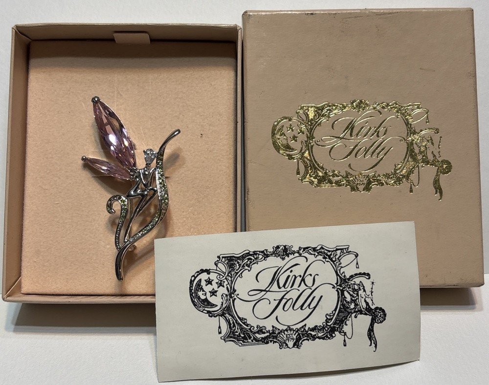 Kirks Folly Fairy Brooch Pink Wings Rhinestone Sparkly NIB