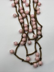 Vintage Multi 3 Strand Pink Beaded Necklace Antique Gold Tone Etched Bar Link
