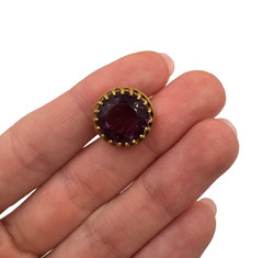 ANTIQ VICTORIAN DECORATIVE DOG TEETH PRONGS AMETHYST TINY BROOCH BUTTON REPLACEM