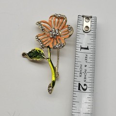 Lovely rhinestone enamel brooch pin single stem flower estate boho whimsical