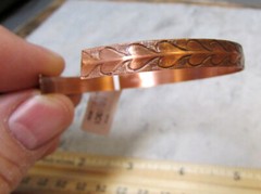 Copper bracelet cuff w/ hearts design, 2.25 inch wide as pictured