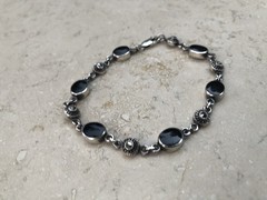 🫧✨Authentic VINTAGE 925 STERLING SILVER MARCASITE Black ONYX Station Bracelet🫧