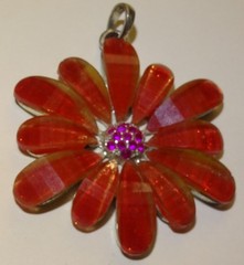 1960’s Flower Pendant (no chain) Vermilion Pedals / Fuchsia center