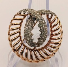 Vintage TRIFARI Pat Pend Rhinestone Swirl Brooch Pin Gold Tone Two Tone Circular