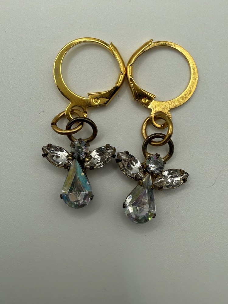 Vintage Rhinestones Crystals Dangle Angel Earrings