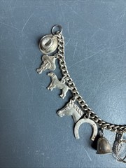 Vintage Silver Toned Western Theme Charm Bracelet 6.5 Inches