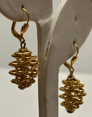 PINECONE EARRINGS Goldtone LeverBack Pierced Stacked Wire Dangles Germany