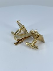 vintage Swank Pearl cufflinks and tie clip bar set square polished gold tone