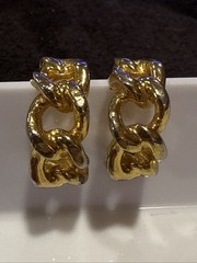 Vintage Signed YSL Yves Saint Laurent Gold Tone Clip On Earrings