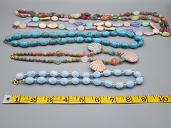 5 Necklace 1980s Career Jewelry Bundle Pastel Multicolor Pink Blue Purple Green