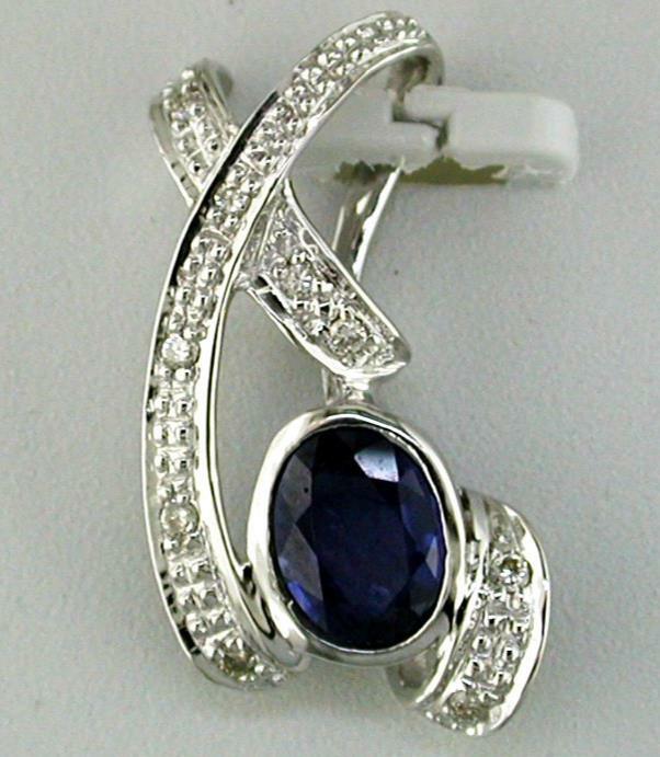 ESTATE .99CT DIAMOND & AAA SAPPHIRE 14KT WHITE GOLD OVAL & ROUND X LOVE PENDANT