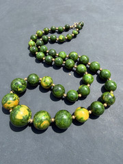 Vintage Bakelite Catalin Chunky Boho Necklace 27” 76.9g Tested Green Beads Deco