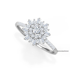 Cluster Flower Design With 0.80CT Moissanites 10K White Gold FN Engagement Ring