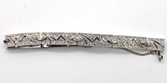 Panetta Silver Tone Metal Clear Rhinestone Art Deco Style Link Bracelet